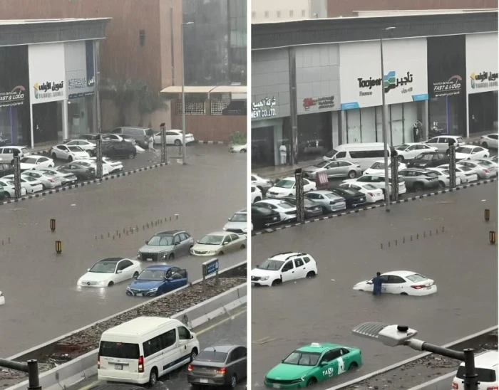 فيديو جديد للأمطار على طريق المدينة - جدة تتسبب في توقف كامل لحركة المرور 