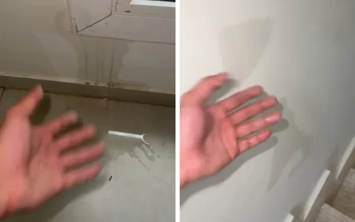 نوافذ فيلا في مخطط جديد في جدة تتحول لأنهار بعد أن تسربت منها المياه في عاصفة جدة 